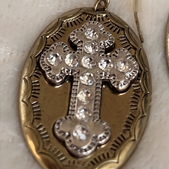 Western rhinestone cross dangling earrings - Picture 2 of 3